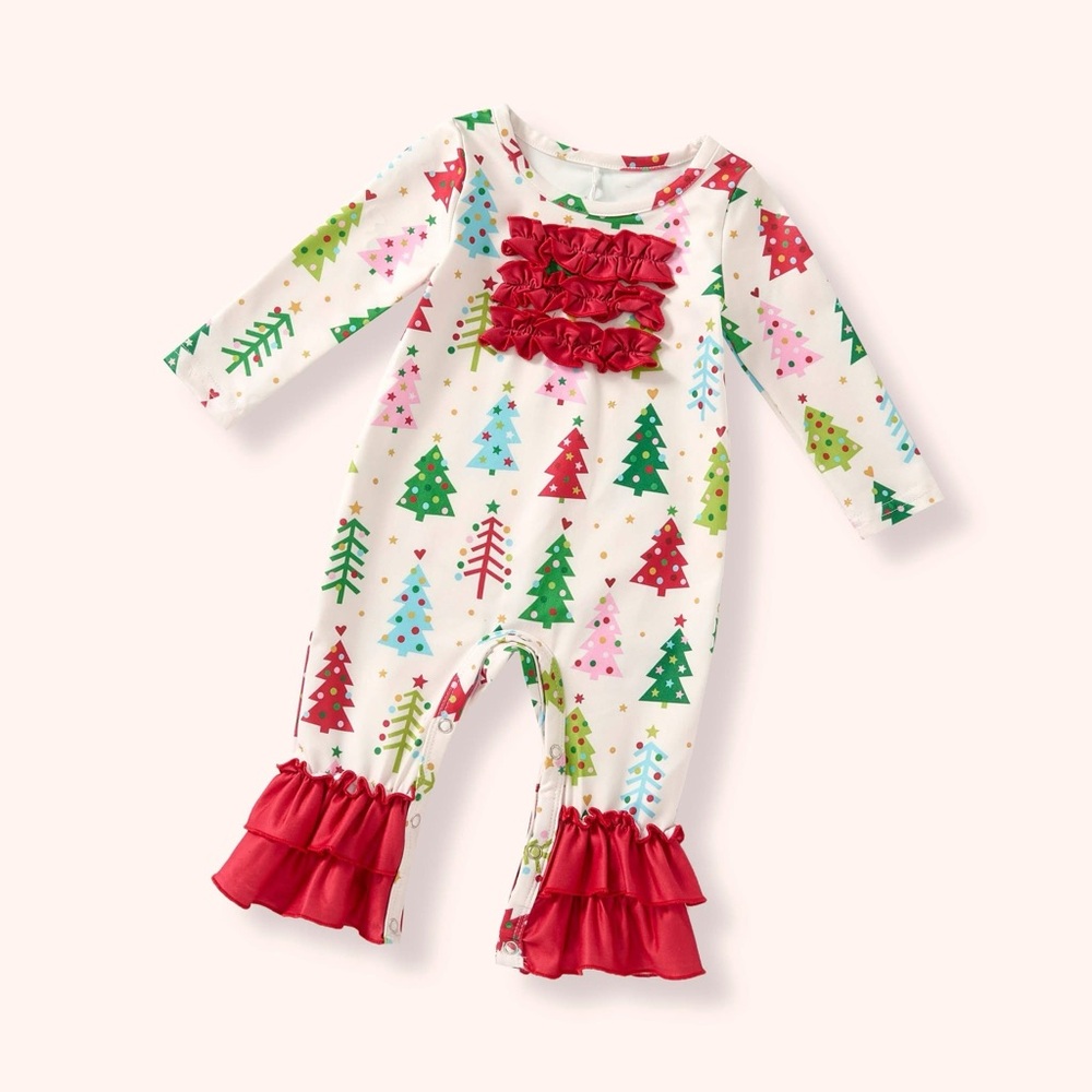 NWT Pete+Lucy Romper Christmas Tree Splendor Print
